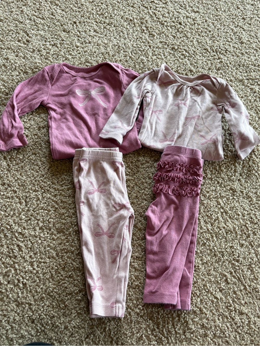 Girls Pink Bow-Print Matching Pajama Set